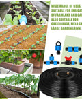 Collage of a 1000 Ft 5/8 Inch Drip Tape Irrigation Kit With 6-Inch Spacing, 8 Mil Wall Thickness for garden and landscape use.