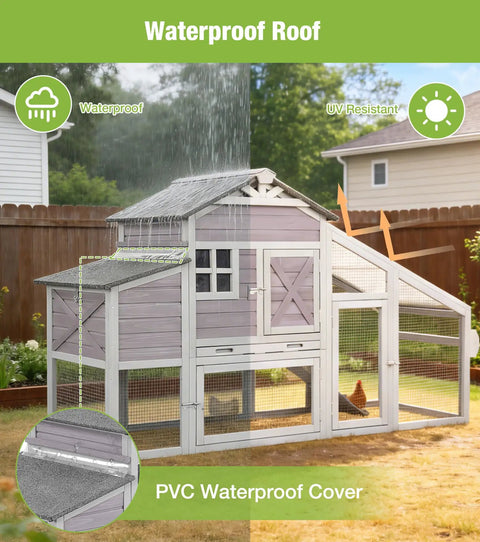 Mobile Chicken Coop With Run For Secure Poultry Housing On Wheels Nesting Box And Slide Out Tray Waterproof Roof Predator