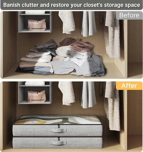 2 Pack Slick Under Bed Storage Containers Grey Low Profile Clothes Bins Collapsible Space Savers Heavy Duty Bedroom Organization No Sweat Setup For Compact Home Spaces