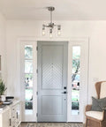 Three Light Brushed Nickel Pendant Chandelier For Kitchen Island, Modern Industrial Hanging Lamp With Clear Glass Shade in entryway.