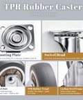 Smooth Operator 1 Inch Silent Rubber 360 Degree Swivel Plate Casters Quiet Low Profile Heavy Duty Wheels details, showcasing mounting plate and swivel head.