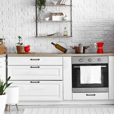 Modern kitchen with 30 Pack 5 Inch Center Black Matte Cabinet Pulls Arch Style Drawer Handles For Kitchen Cabinets And Dressers