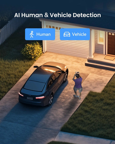 AI detection of person and car at night with Boss Grade 8 Channel CCTV DVR With H265 Plus And AI Motion Detection For People And Vehicles
