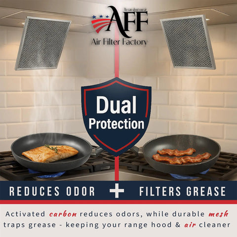 Replacement Range Hood Filter For Broan Nutone LL62F LL6200 MM6500 Dual Layer Charcoal Carbon And Aluminum Mesh in kitchen setting