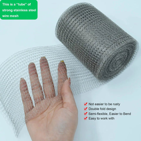 Stainless Steel Wire Mesh For Rodent Control No Nonsense 5 Inch By 33 Foot Double Layer held in hand showing flexibility.