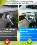 Rock Solid Magnetic EV Charger Port Cover With Premium Leather Edging Built For Steel Frame Electric Rides shown protecting from rain and dust.