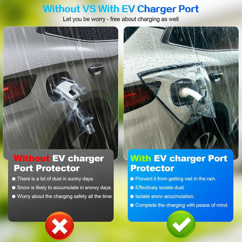 Rock Solid Magnetic EV Charger Port Cover With Premium Leather Edging Built For Steel Frame Electric Rides shown protecting from rain and dust.