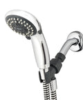 Handheld Shower Head With Eco Flow Low Flow 1.6 GPM Four Spray Modes DIY Easy Install Adjustable Bracket Chrome Finish Saves Water And Cash Bath Fixture Model VBE453, side view showing spray nozzle and adjustable bracket