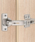 135 Degree Lazy Susan Cabinet Hinge for Full Overlay Concealed Corner Cabinets, metal hinge installed on wooden cabinet door.