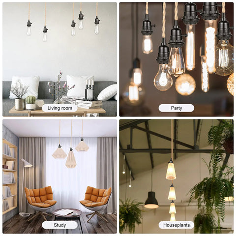 Retro Hanging Pendant Light Cord Kit 27 Ft Triple Bulb With Independent Switches E26 Socket Twisted Hemp Cables For Indoor Use