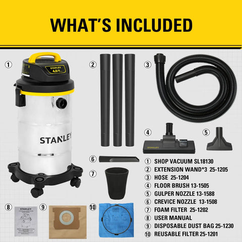 Beast Mode Suction 4 Peak HP Shop Vacuum Wet Dry 5 Gallon With Stainless Steel Drum 85 CFM Power For Garage Cleanup includes accessories