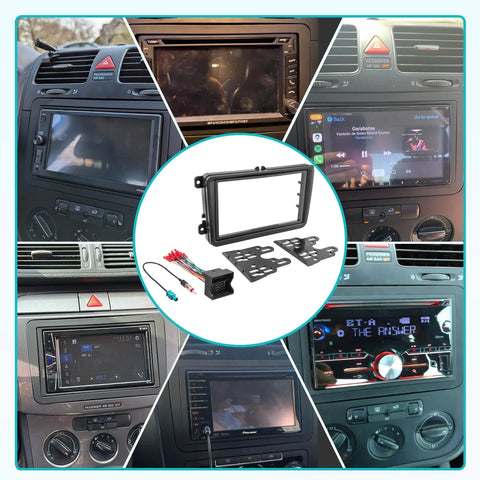Double DIN VW Dash Kit With Wiring Harness For 2005 To 2015 Jetta Beetle CC Golf Passat Tiguan Aftermarket Stereo Installation