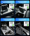 Four charging hubs for DJI drones in car, showcasing Beefy 130W Car Drone Charger With 3 USB Ports USB C USB A Fast Charging.