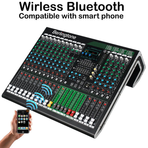 16 Channel Bluetooth Audio Mixer With USB Recording, PC Recording, 24 DSP Effects, 48V Phantom Power with smartphone connectivity