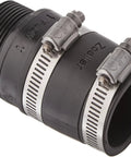 Zoeller inline check valve, small black plastic body with two metal hose clamps.