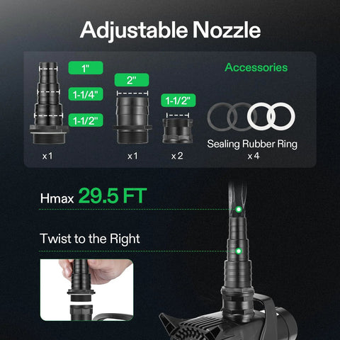 VIVOSUN 5284 GPH submersible pond pump with adjustable nozzle and accessory kit