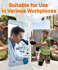 Clear Safety Glasses Bulk Pack 24 Pairs in various workplaces, including lab and construction, ANSI Z87.1 compliant.