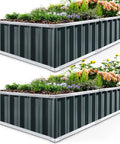Raised Garden Bed Kit For Outdoor Use, 68 By 36 By 12 Inches, Galvanized Steel Planter Box, 2 Pack, setup with flowers and herbs.