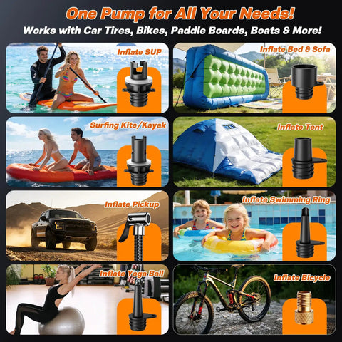 Portable 50 PSI Electric Pump For Paddle Boards And More With Auto Off Inflation And Deflation 12V DC Car Connector High Pressure SUP Pump Perfect For Stand Up Paddleboards Kayaks Boats Cars Bicycles And Air Mattresses