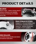 Product details of Two Pack Beefy Front Wheel Bearing Hub Assembly 513296, highlighting bearing, high strength studs, and sealing features.