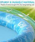 Close-up of the Ultimate Outdoor Dog Splash Pad for Summer Fun 59 Inch Anti Slip Sprinkler Pool Water Play Mat made of blue PVC