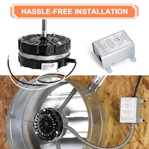 Attic Easy Swap Fan Motor Replacement with 120V Adjustable Thermostat Switch for Power Attic Vents and Exhaust Fans, fits Lomanco models