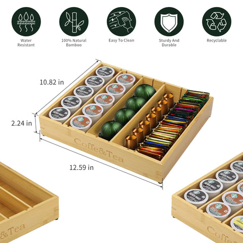 Bamboo Coffee Pod Organizer For Drawer Or Countertop Space Saver That Holds 24 To 36 K Cups Tea Bags And Small Accessories display