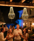 Outdoor Solar Crystal Pendant Lantern Chandelier, Waterproof Hanging Light With Warm White LED, Acrylic Bead Curtain over party