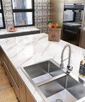 White Marble Contact Paper Peel And Stick For Countertops Waterproof Self Adhesive Marble Wallpaper For Kitchen Counters Desks Cabinets And Furniture 24 Inch Wide By 118 Inch Long Large Roll DIY Upgrade shown on kitchen island