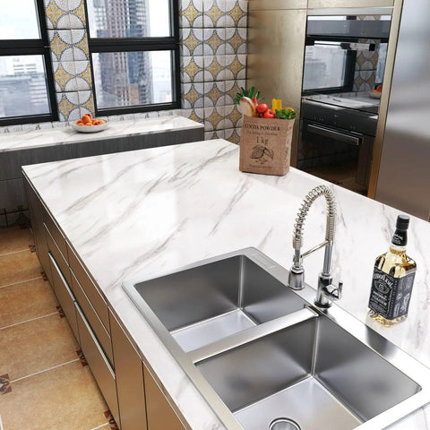 White Marble Contact Paper For Countertops Waterproof Self Adhesive Marble Wallpaper Peel And Stick Kitchen Counter Wrap 30x118 Inches