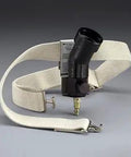 Versaflo Air Regulating Valve Assembly V300 37019 AAD with waistbelt for PAPR headgear, black valve and beige strap, side view