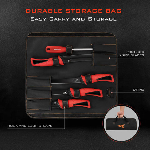 Intimidator Bait Knife And Filet Set With Ultra Sharp G4116 German Stainless Steel Blades in storage case