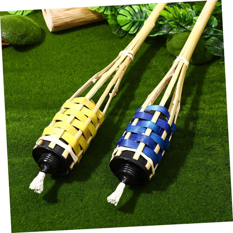 Two Pack Outdoor Tiki Torch Lights for Pathway Lighting, Refillable Garden Oil Torches, woven look, random color finishes