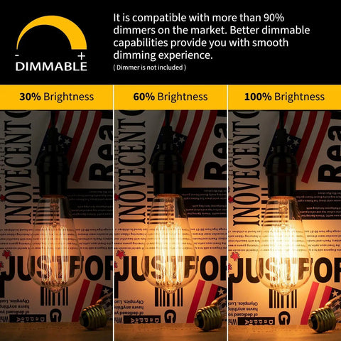 Vintage Style 25W Incandescent Clear Glass Bulbs For Home Lighting Amber Warm 2700K 110V 6 Pack dimmable brightness levels