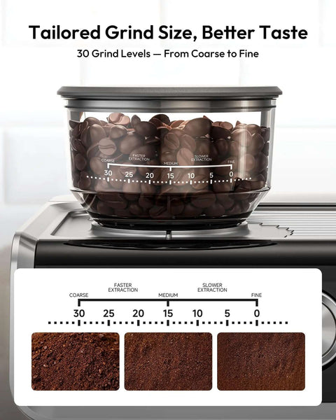 Espresso Machine With Built In Grinder And Milk Frother 20 Bar Coffee Maker For Home Baristas grinding adjustment settings view