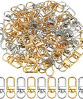 Eighty Piece Swivel Lobster Clasps In Shiny Gold And Silver Finishes, assorted sizes for jewelry making and craft projects.
