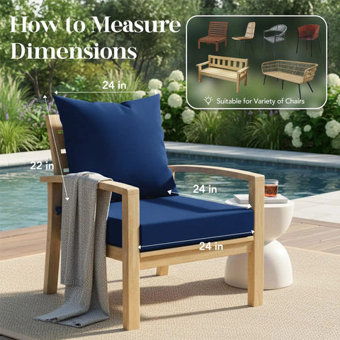 Outdoor Chair Cushions Set Of 4 For Patio Furniture 24x24 Inch Deep Seat Cushions With 24x22 Inch Backrest Waterproof Fade Resistant Navy Blue All Weather Cushions For Cozy Patio Sofas And Chairs