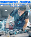 Mechanic working on a car engine with text overlay related to float valve for Portacool swamp coolers.