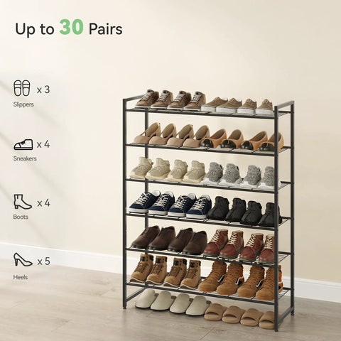 Metal Shoe Organizer 6 Tier Shoe Rack Holds Up To 30 Pairs Space Saving Garage Closet Entryway Storage Black Durable Build