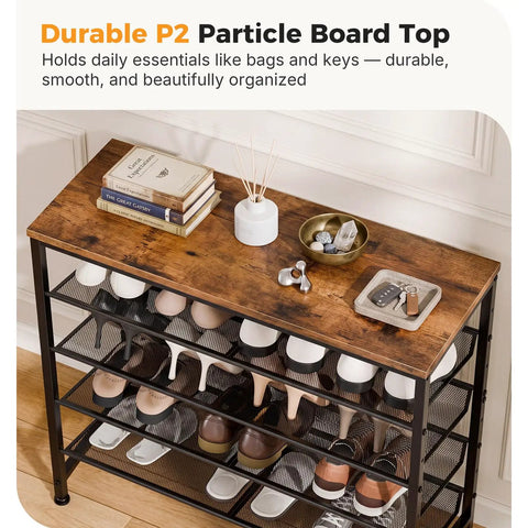 Heavy Duty Five Tier Metal Shoe Rack For Entryway With Adjustable Brown Heel Friendly Fine Mesh Shelves That Keep Your Kicks And Sneakers On Point Daily