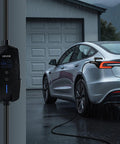 40 Amp Level 2 Portable EV Charger With 240 Volt Supply 25 Foot Cable NEMA 14 50P Plug LCD Display NACS Connector charging car