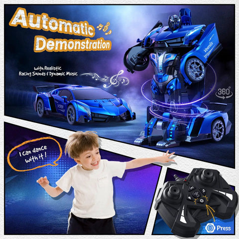 Big Size Transforming Remote Control Car With Gesture Sensing And One Key Deformation 2.4GHz RC Car, robot and control, blue