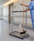 Go-To Floor Standing Mop And Broom Storage Rack For Schools, Factories, And Maintenance Crews - Heavy-Duty Cleaning Tool Holder, Movable Organizer, Keeps Cleaning Supplies Neat, Accessible, Ready To Use, stainless steel on wheels