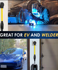 Nema 6-50 To 6-20 Plug Adapter Featuring 10 Awg Stw Wire For Ev Charger And Welder Power Hookup with yellow cable in workshop.