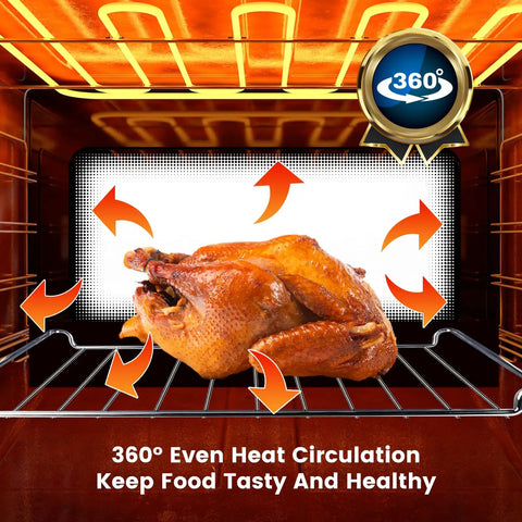 Air Fryer Wire Rack For Cuisinart TOA 60 65 70 showing 360° heat circulation with roasted chicken on rack