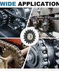 Beefy 50 Roller Chain Idler Sprocket Type C with 17mm Bore in Black Oxide 1045 Steel shown in various machinery applications