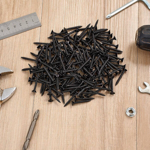 250 Piece Black Wood Screws Size 8 By 1 And A Quarter Inches Self Tapping Cross Drive For Home Decor Table And Chair Assembly