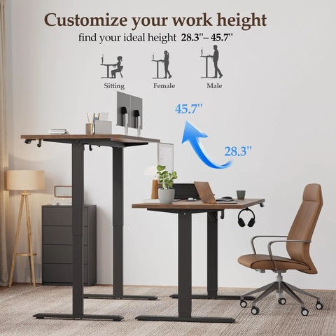 Electric Standing Desk 48 Inch Height Adjustable Sit Stand Desk For Home Office With Memory Presets, Rustic Brown Finish
