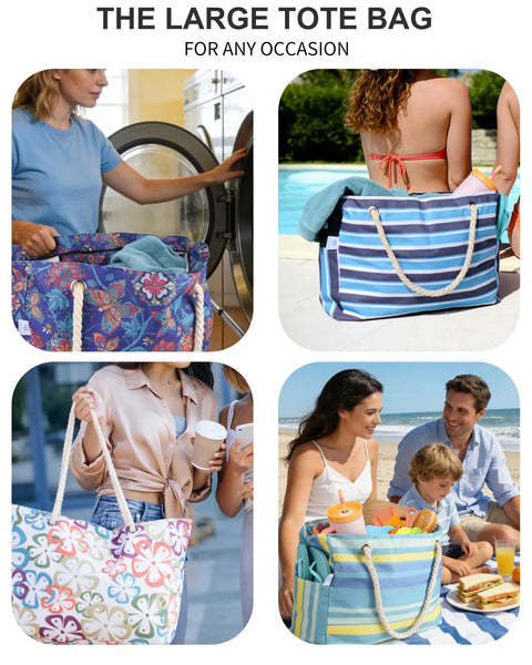 Extra Large Waterproof Sandproof Beach Tote For Women With Zipper Pocket Pink Solid Color Bag For Travel Poolside Outings Summer Vacations And Outdoor Family Days in various designs
