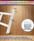 A Straight Up Rock Solid Wall Mounted Handrail Grab Bar For Indoor And Outdoor Steps Featuring Heavy Duty White Steel Railing showing fully welded grab bar and base plate.